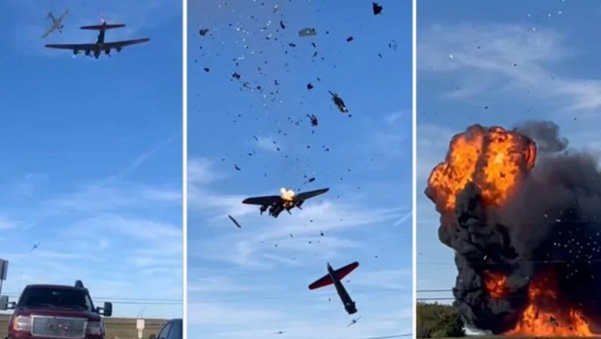 Dos aviones chocaron en pleno vuelo durante festival aéreo en EEUU: hay 6 muertos